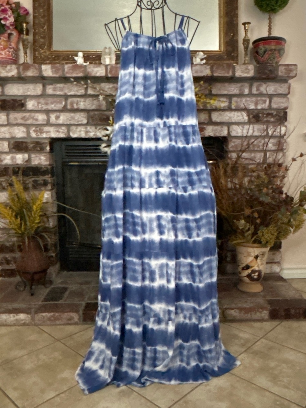 Goa Blue And White Tie Dye Maxi Beachwear Maxi Dress Sz XL